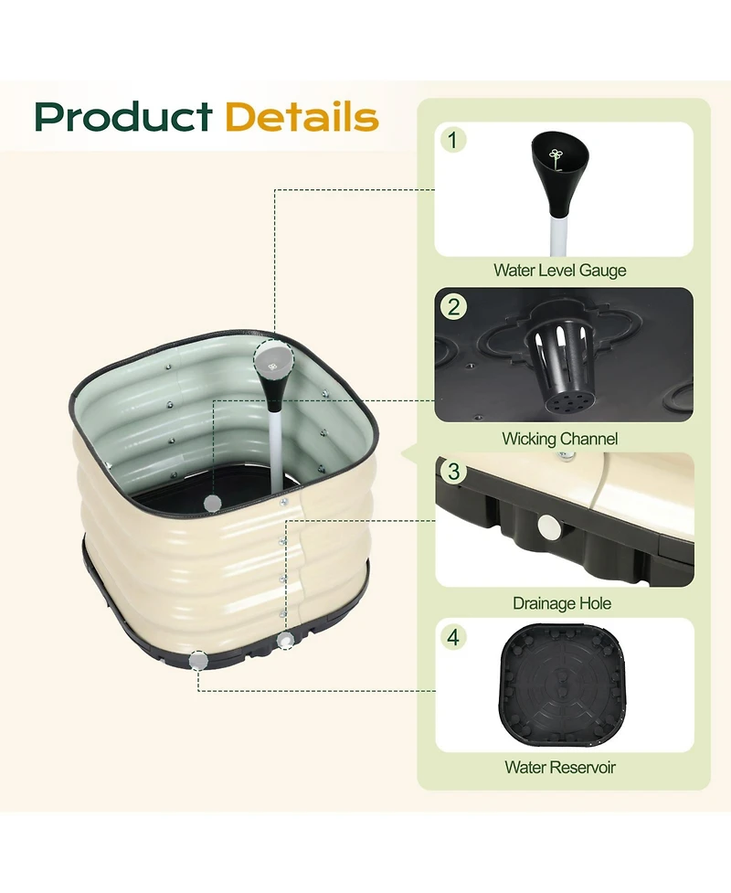 Aoodor Galvanized Raised Garden Bed 16.5'' Self-Watering Planter Box with Drainage Plug and Water Reservoir for Indoor & Outdoor Gardening