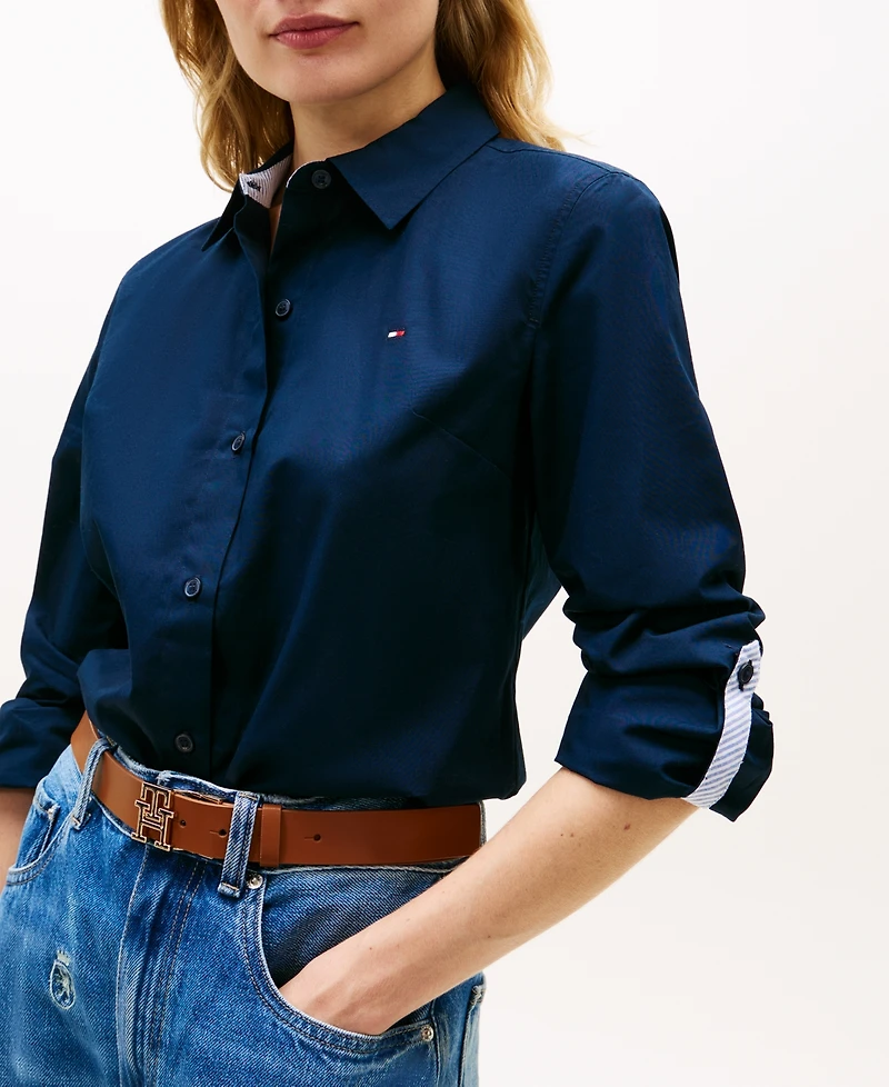 Tommy Hilfiger Women's Classic Poplin Roll-Tab Long-Sleeve Shirt