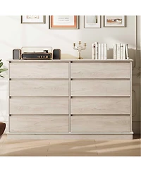 gaomon 8 Drawer Oak Dresser, Wide Wooden Chest with Large Top for Bedroom, Living Room, Hallway