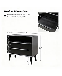 Yigii Mid-Century Modern 2-Drawer & Open Shelf End Table with Charging