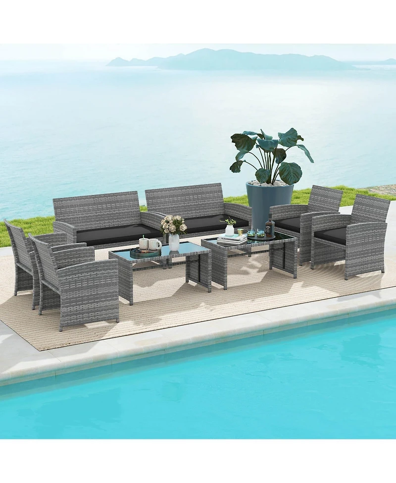 Gymax Piece Patio Furniture Set Outdoor Wicker Conversation w/ Tempered Glass Coffee Table