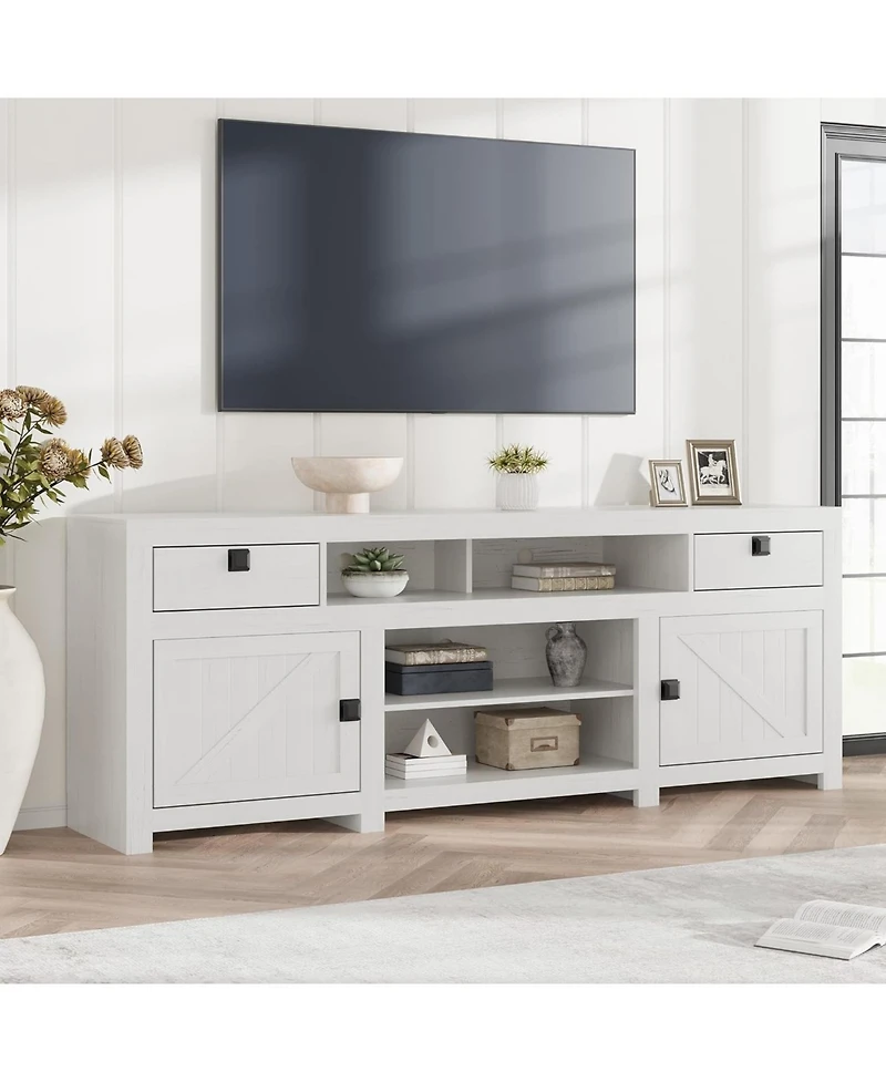 gaomon Farmhouse Tv Stand for 75/80 Inch TVs, 70.1" Entertainment Center with 4 Drawers & 3 Open Shelves