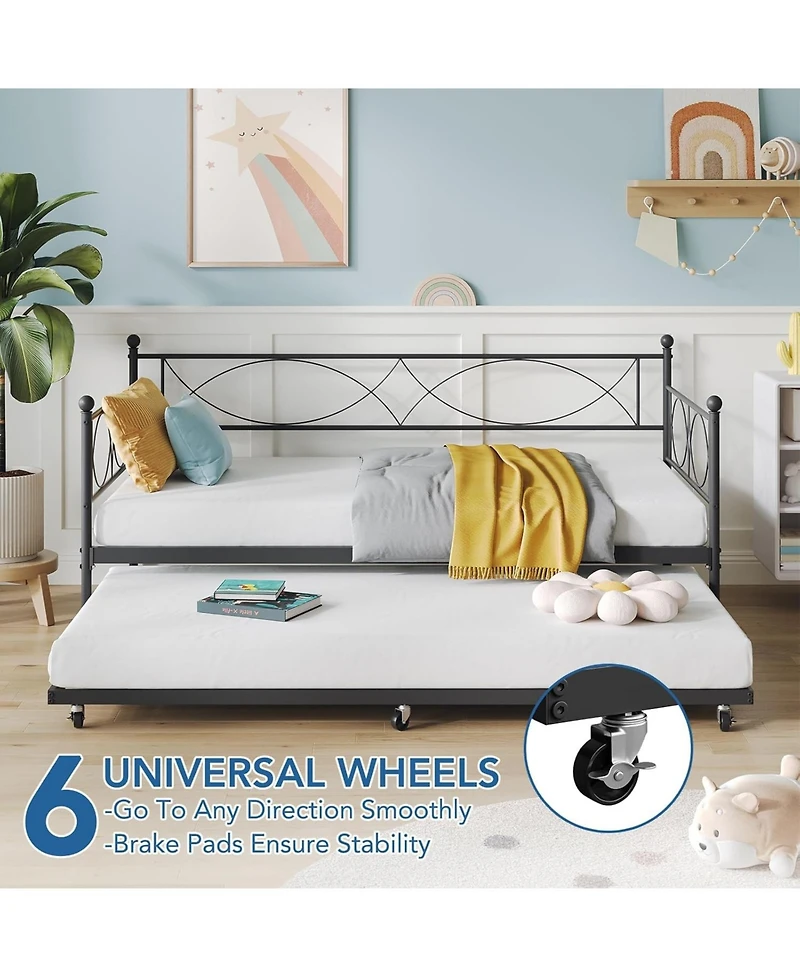 gaomon Twin Daybed with Trundle, Metal Daybed and Trundle Set, Sofa Bed Frame with Steel Slat Support, Multifunctional Daybed for Bedroom, Living Room