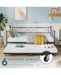 gaomon Twin Daybed with Trundle, Metal Daybed and Trundle Set, Sofa Bed Frame with Steel Slat Support, Multifunctional Daybed for Bedroom, Living Room