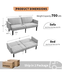 gaomon 75.5” Convertible Futon Sofa Bed, Linen Flannel Small Couch Sofa with Wood Legs & 700lbs Capacity