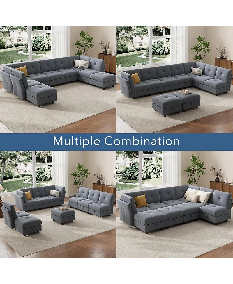 gaomon Modular Sectional Sofa, 143.8 Inch Sectionals Couch U Shaped Sofa with Storage Ottoman, 9 Seat Comfy Sectional Couches