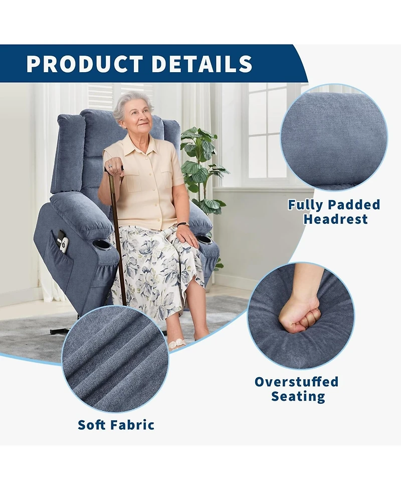 Gaomon Power Lift Recliner Chair for Seniors with Heat & Massage, 3-Position Electric Recline, 2 Cup Holder, 2 Side Pocket, Usb Port, Remote Control