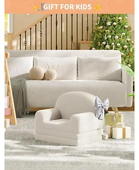 Gaomon Kids Couch, 2 in 1 Convertible Teddy Fleece Toddler Sofa Chair, Soft Fold Out Lounger & Comfy Children s Sofa Bed for Playroom