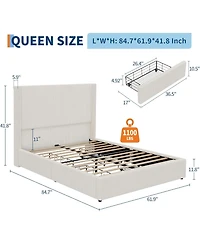 gaomon queen size upholstered platform bed frame with storage drawers, wingback design, tufted headboard and footboard