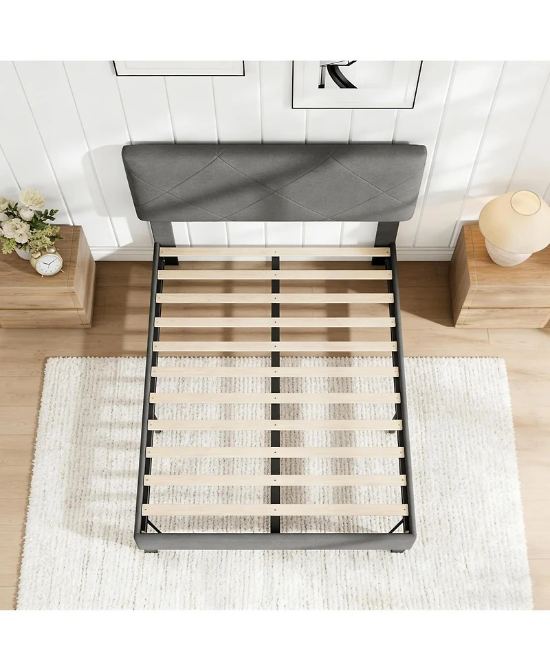 gaomon twin size upholstered platform bed frame with headboard, wooden slat support and noise-free easy assembly design