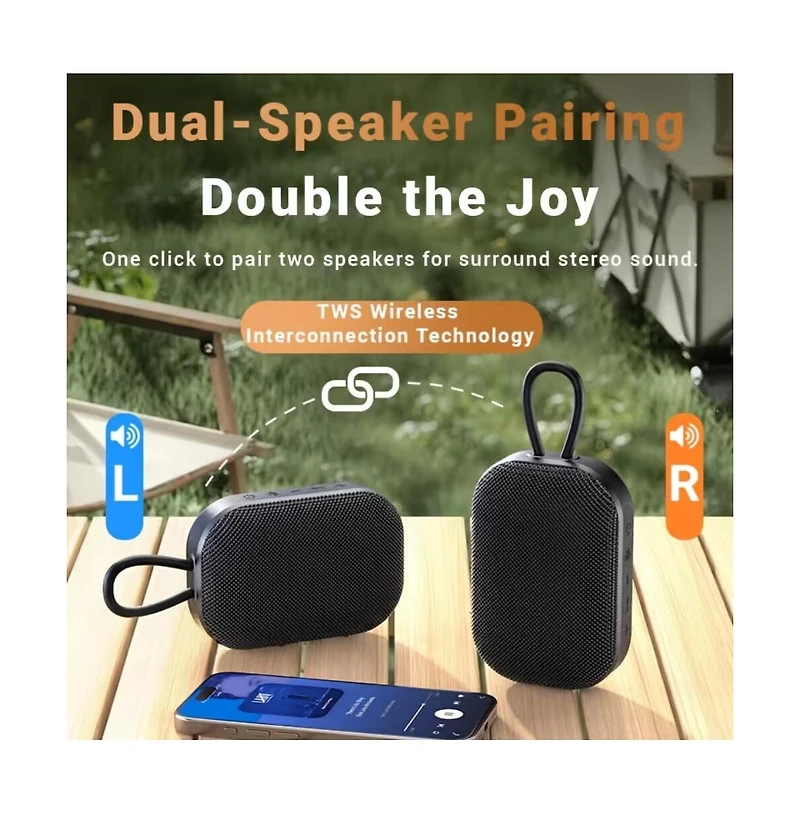 Zealsound Portable Wireless Speakers - Indoor/Outdoor Companion with Hand Strap, Dual Speaker Stereo Pairing & 4-Hour Battery