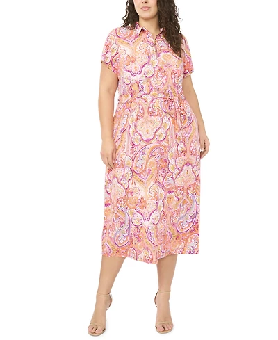 Msk Plus Size Zip Front Printed Midi Dress