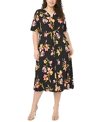 Msk Plus Size V-Neck Printed Midi Dress
