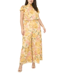 Msk Plus Size Flutter-Sleeve Printed Jumpsuit