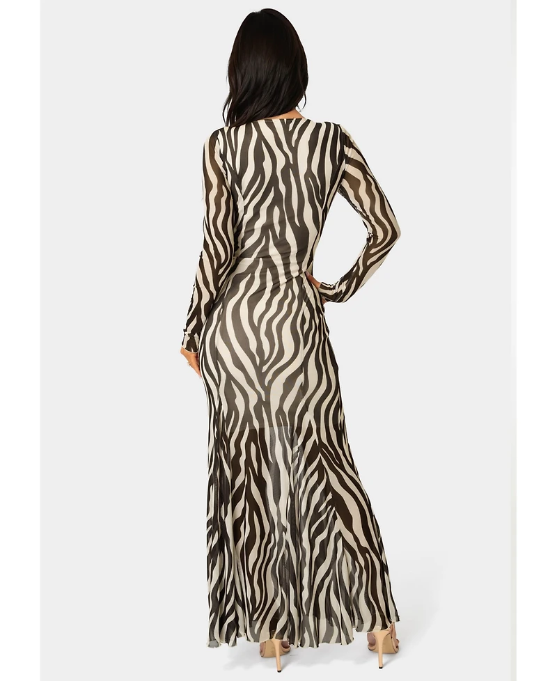 Bebe Women's Long Sleeve Powermesh Dress