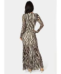 Bebe Women's Long Sleeve Powermesh Dress