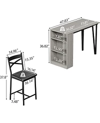 gaomon Bar Table Set of 2 with Storage Shelves, Extendable Dining Table with 2 Cushioned Chairs, 3 Piece Counter Height Set for Kitchen