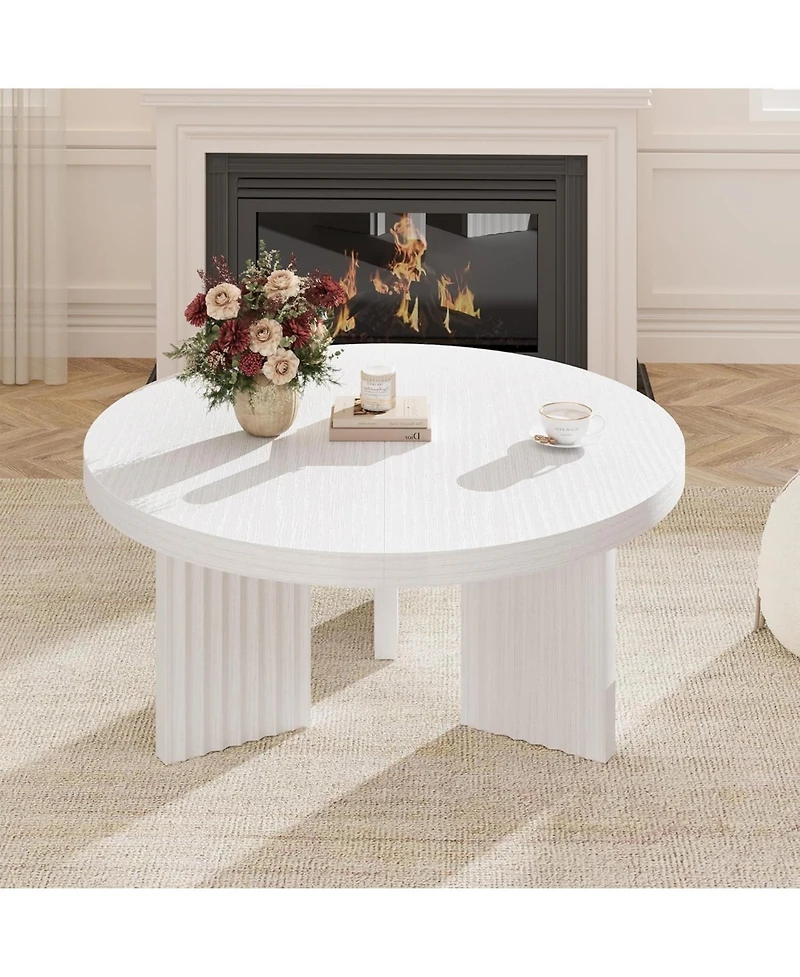 gaomon 335" Round Coffee Table, Circle Center Table with Fluted Legs & 13" Thick Top, Accent Cocktail Tables for Living Room, Bedroom, Easy