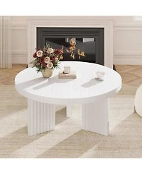 gaomon 335" Round Coffee Table, Circle Center Table with Fluted Legs & 13" Thick Top, Accent Cocktail Tables for Living Room, Bedroom, Easy