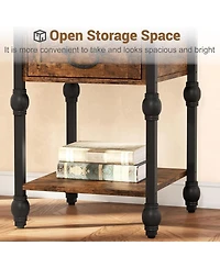 gaomon Nightstand Sets for 2, Industrial Side Table with Drawer and Storage Shelf, Metal Frame End Table with Wooden Top, Space Saving Console Table