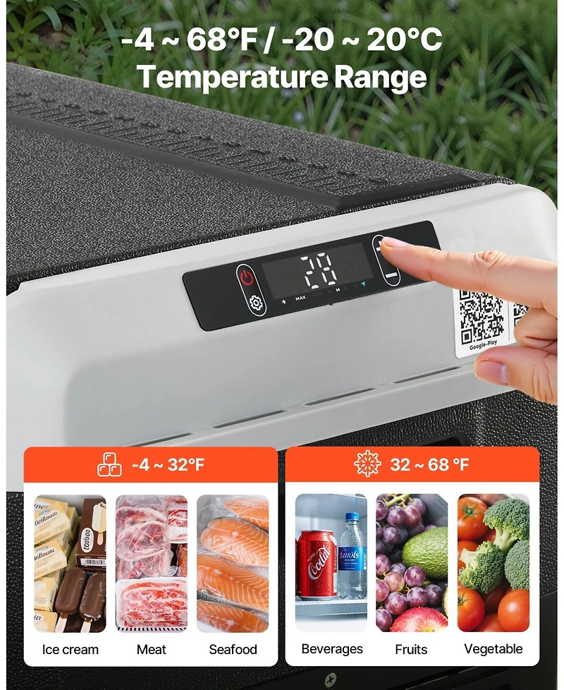 Mecale 52.8QT/50L Car Refrigerator Freezer, -4°F to 68°F, 12/24V Dc & 100-240V Ac, Portable Compressor Cooler