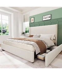 gaomon King Bed Frame with Storage Drawers, Corduroy Upholstered Platform Wingback, Tufted Headboard and Footboard