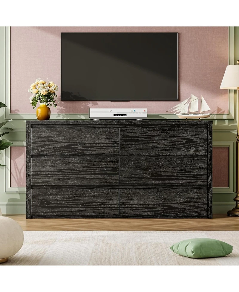 gaomon 6 Drawer Dresser for Bedroom, Wide Handle-Free Wooden Chest of Drawers, Modern Storage Cabinet for Living Room or Entryway