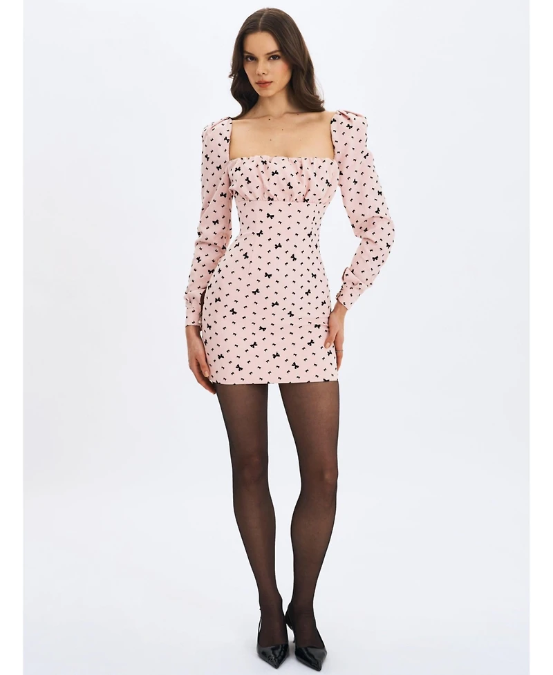 Miss Circle Women's Perla Baby ruched Bust Velvet-Embossed Bow Mini Dress