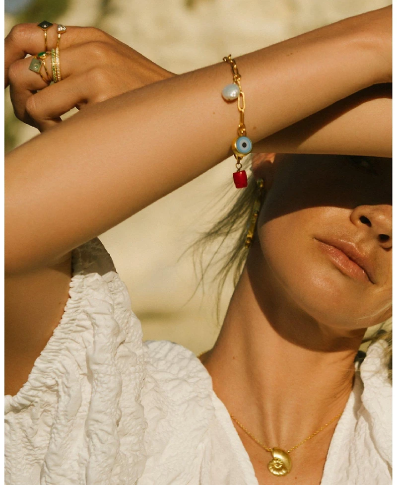 Ottoman Hands Cornicello Evil Eye and Pearl Charm Bracelet