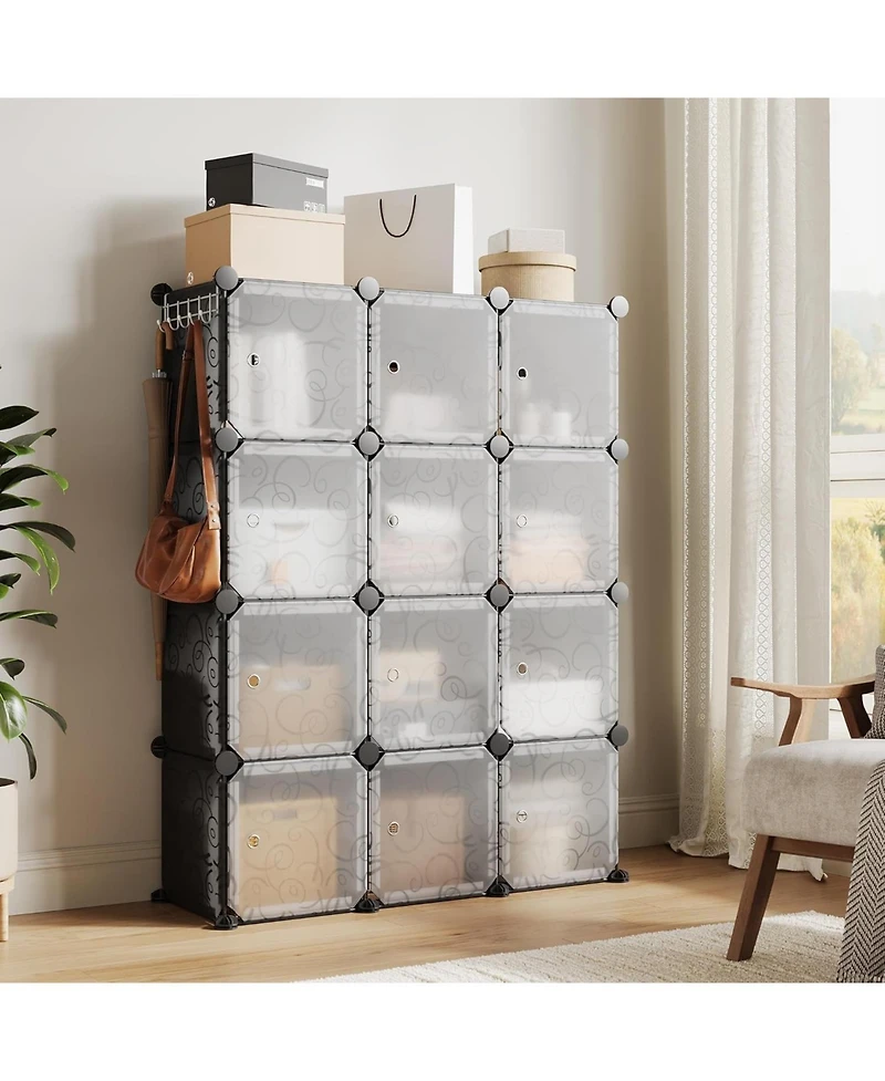 gaomon Space-Saving Modular Shoe Storage Cabinet – 12-Cube Stackable Organizer with Doors