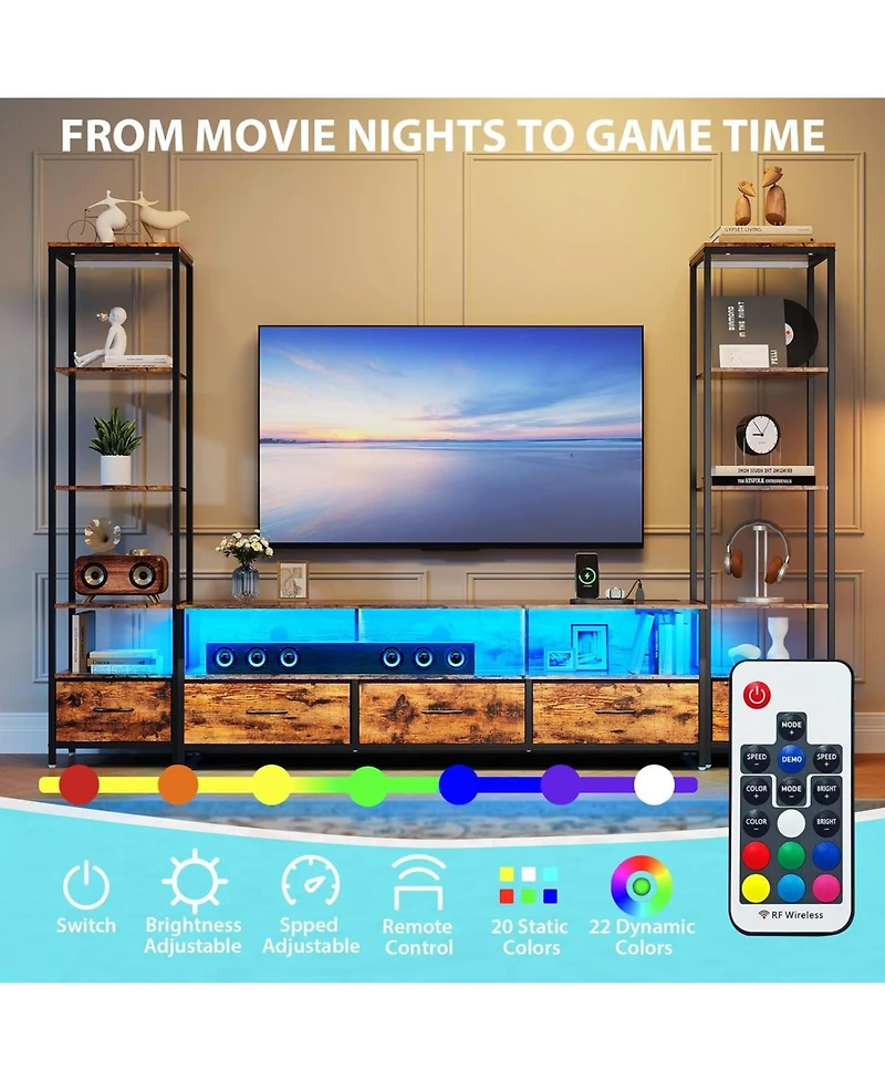 gaomon Tv Entertainment Center with Storage, 5 Fabric Drawer, 2 Bookshelf, Tv Console with Shelf