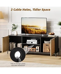 gaomon Tv Stand for 75 Inch Tv, Entainment Center with Storage Cabinets, Rattan Tv Console with Adjustable Shelf