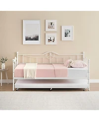 gaomon Twin Heart-Shaped Metal Sofa Bed Frame With Underbed Set, Daybed With Trundle With Steel Slat Support