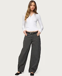 Edikted Women's Pinstripe Low Rise Barrel Leg Jeans