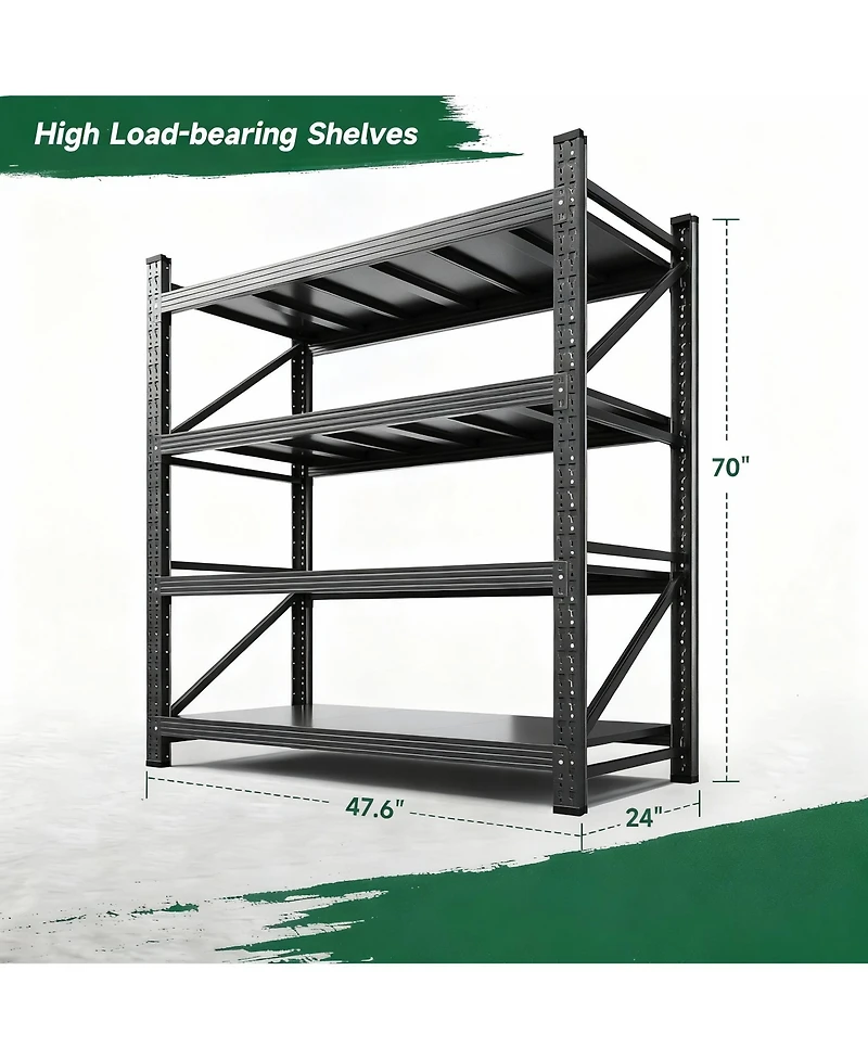 Yigii Heavy Duty 48" Wx 70" H Garage Shelving, 4-Tier, Adjustable, 3000 lbs Capacity