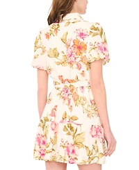 Msk Petite Puff-Sleeve Belted Fit & Flare Dress