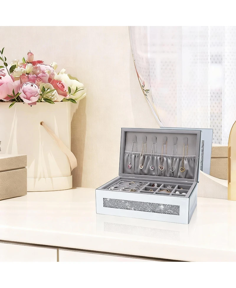 Yigii Crystal Glass Jewelry Box with Mirror for Women