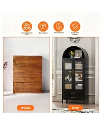 Yigii Stylish Metal Arched Bookshelf Cabinet for Home Office and Living Room