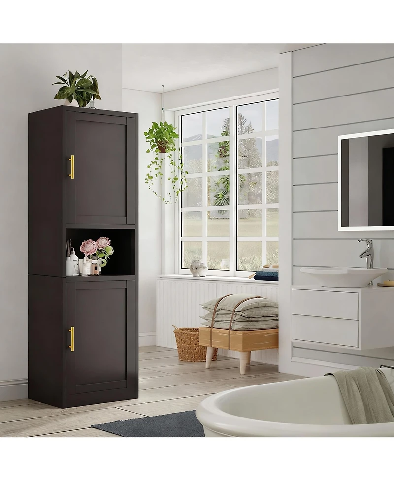 Yigii Tall Narrow Bathroom/Kitchen Storage Cabinet with 2 Doors & 4 Shelves