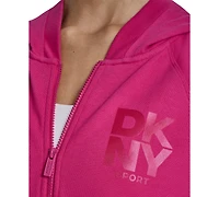 Dkny Women's Stacked Satin Logo Full-Zip Hoodie