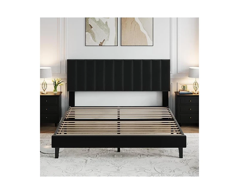 gaomon Bed Frame, Velvet Upholstered Platform with Adjustable