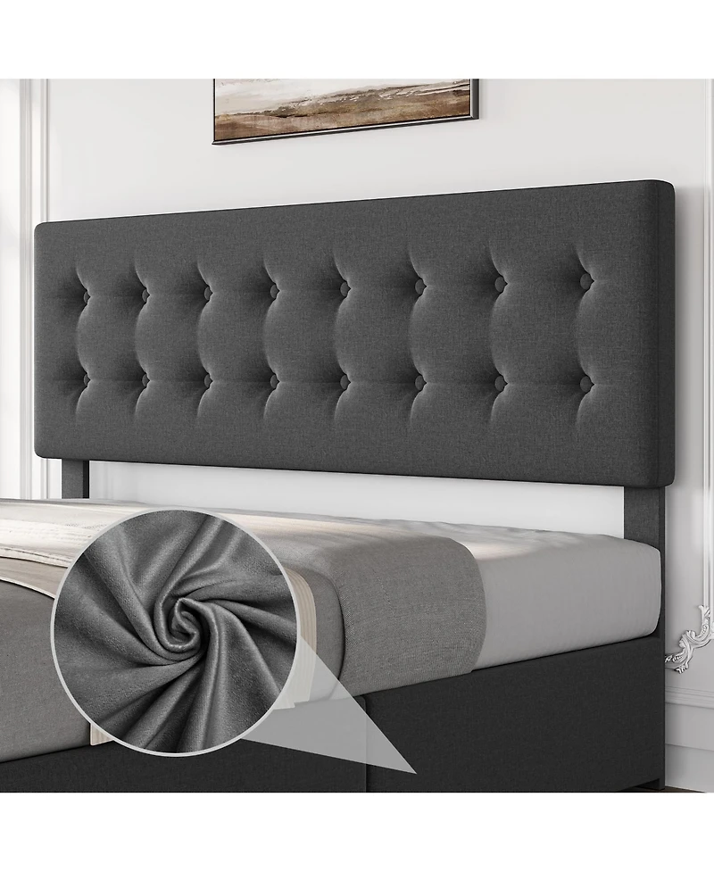 gaomon King Bed Frame with Headboard and 4 Storage Drawers, Square Stitched Button Tufted Platform