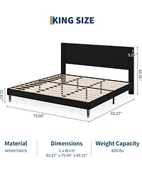gaomon King Corduroy Upholstered Platform Bed Frame, Wooden Slats Support, Noise-Free Design, Easy Assembly