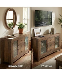 gaomon 54.4" Buffet Sideboard Cabinet, Wood Storage with 2 Glass Doors & 3 Drawers, Coffee Bar & Tv Stand for Living Room, Kitchen, Dining Room