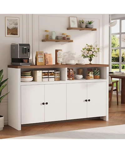 gaomon 55" Farmhouse Buffet Sideboard Cabinet, Large Wood Storage with 4 Doors & Adjustable Shelves, Coffee Bar for Kitchen, Dining Room