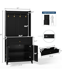 gaomon 63" Pantry Cabinet, Kitchen Storage with Charging Station, Coffee Bar Table with Drawer