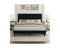 gaomon Queen Velvet Upholstered Platform Bed Frame with Adjustable Tufted Headboard, No Box Spring Needed