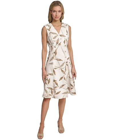 Calvin Klein Women's V-Neck Printed Midi Dress