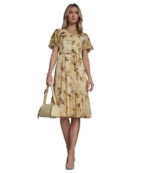 Calvin Klein Womens Flutter Sleeve Floral Print Dress