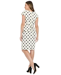 London Times Petite Boat Neck Polka-Dot Sheath Dress